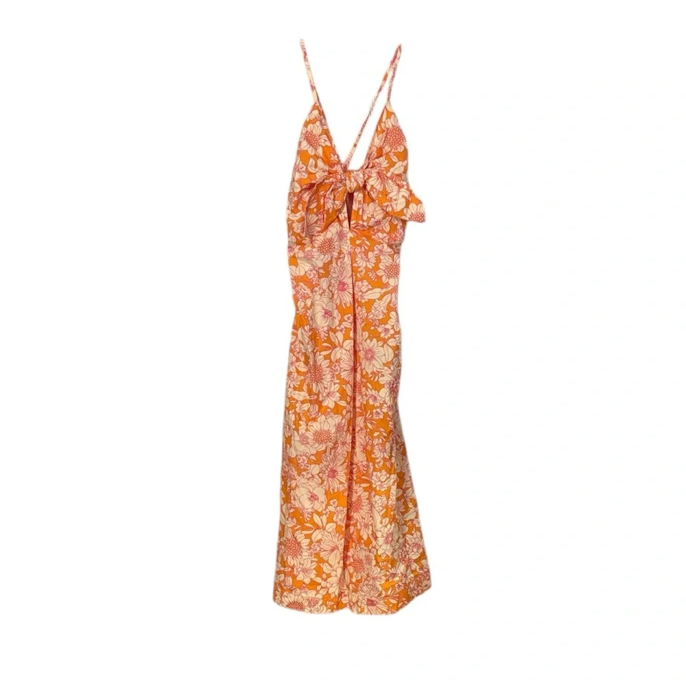 J. Crew Tie Front Cotton Poplin Orange Floral Midi Dress S Vacation Summer NWT